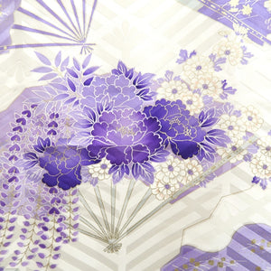 Furisode White Purple Lavender Chrysanthemum Folding Fan Silk #10545B3