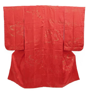 Juban Vintage(1950-1980) Red Gold Crane Birds Silk #10506B1
