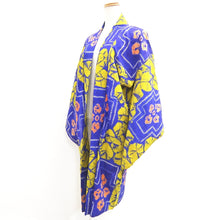 Load image into Gallery viewer, Haori Jacket Vintage(1920-1950) Blue Yellow Shibori Floral pattern Silk #11005F5
