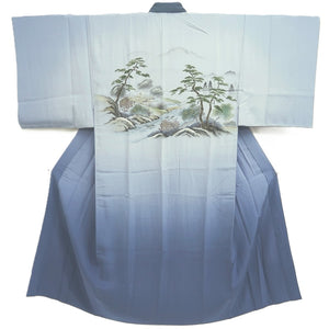 Men's Juban Grayish Blue Gradation Landscape Silk #10297E5