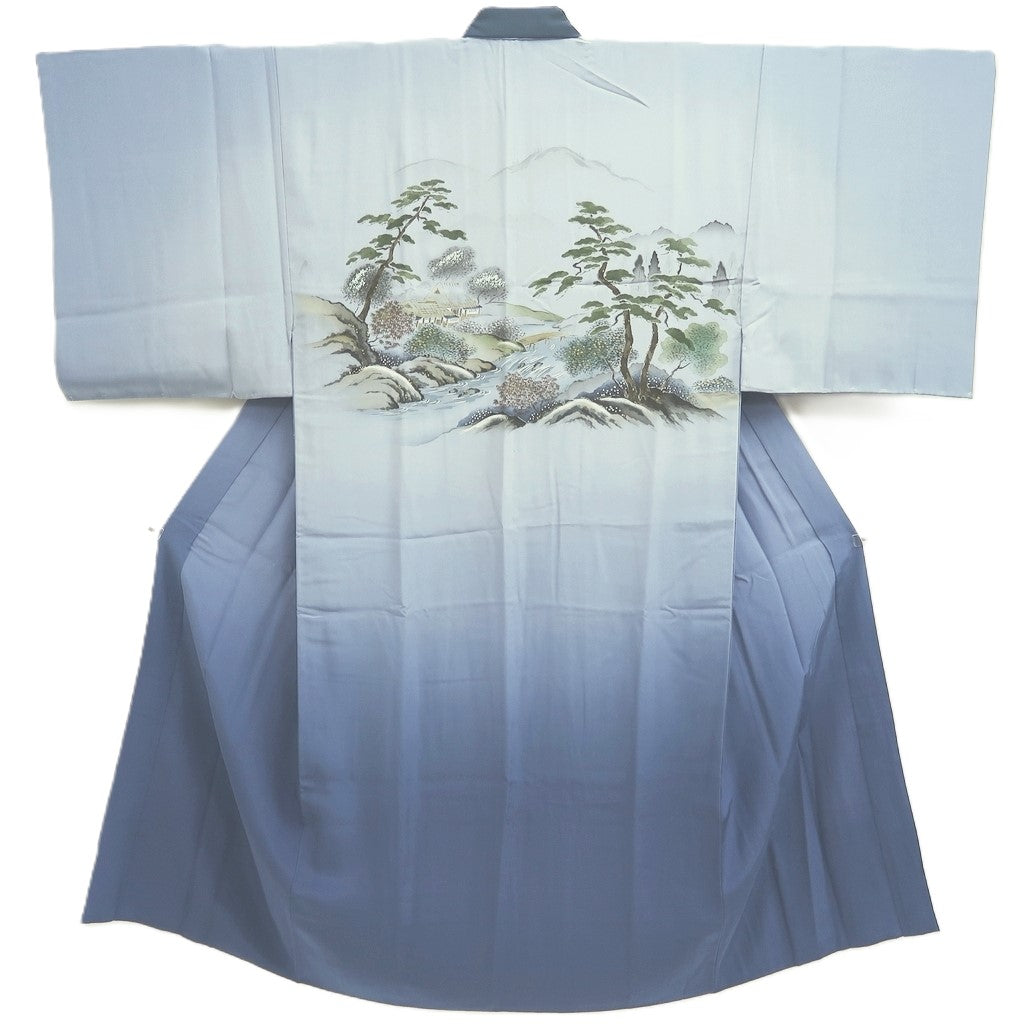 Men's Juban Grayish Blue Gradation Landscape Silk #10297E5