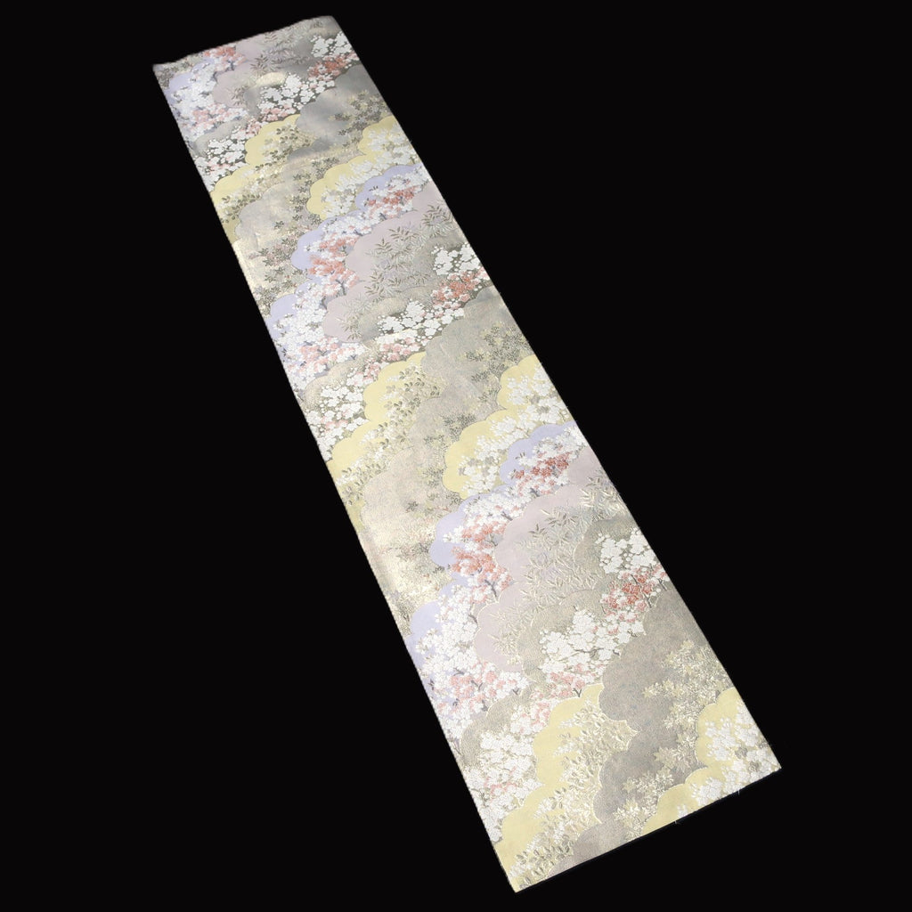 BB10059AD Silk Obi Fabric Cherry Blossom Gold Light Purple 51.6x11.0in(131x28cm)