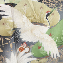 Load image into Gallery viewer, Tomesode Vintage(1920-1950) Black Crane Birds Hand painted Silk #10495B1
