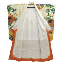 Load image into Gallery viewer, Furisode Vintage(1950-1980) Pale Yellow Butterfly Plum blossom Peony Silk #10565B4
