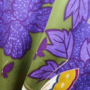 Furisode Green Peony Butterfly Silk #9679J3