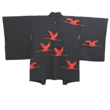 Load image into Gallery viewer, Haori Jacket Black Crane Birds Silk #10816E1
