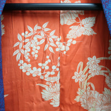 Load image into Gallery viewer, Haori Jacket Vintage(1950-1980) Blue Wine red Chrysanthemum Bird Silk #10675D1
