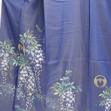 Load image into Gallery viewer, Kimono Blue Gold Hand painted Wisteria Kintoushi Silk #9927B4
