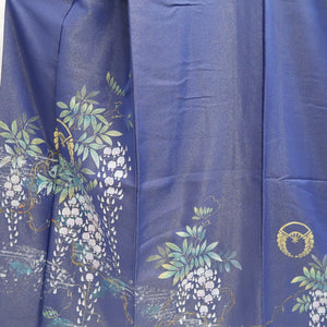 Kimono Blue Gold Hand painted Wisteria Kintoushi Silk #9927B4