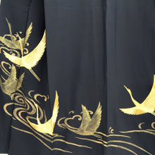 Load image into Gallery viewer, Tomesode Black Gold Embroidery Crane Birds Tall Silk #10394F5
