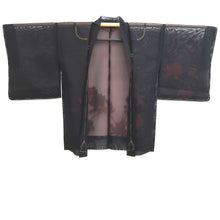 Load image into Gallery viewer, Haori Jacket Vintage(1950-1980) Black Wine red Sheer Peony Silk #10897E5

