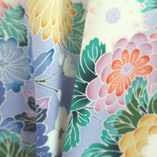 Load image into Gallery viewer, Furisode Blueish Gray Floral pattern Tall Silk #11083A5

