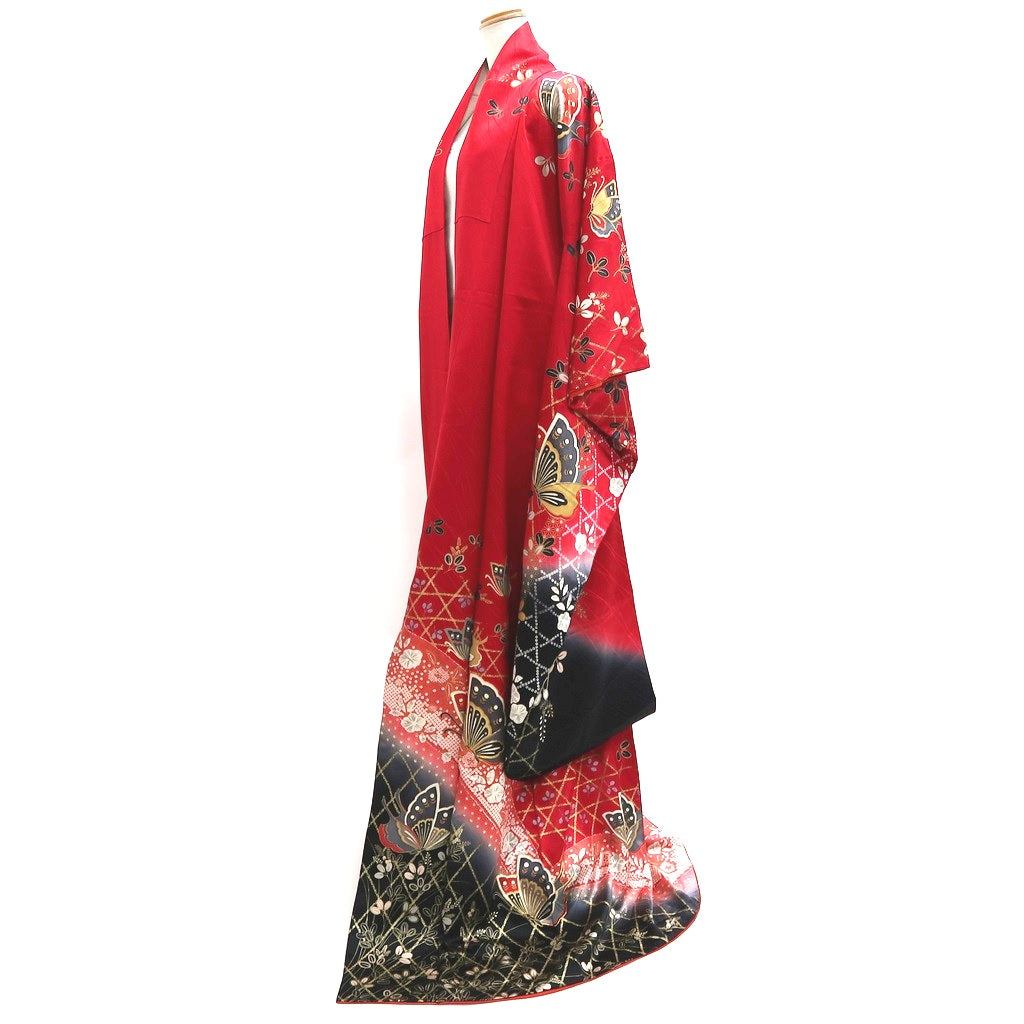 Furisode Red Black Gold Butterfly Tall Silk #9710J5