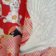 Load image into Gallery viewer, Juban Vintage(1920-1950) Red White Crane Birds Silk #10380F4
