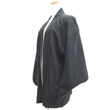Load image into Gallery viewer, Haori Jacket Vintage(1950-1980) Black Blue Sheer Embroidery Silk #10917E5
