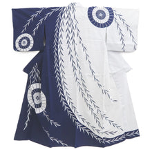 Load image into Gallery viewer, Yukata Vintage(1950-1980) Navy White Bangasa Cotton #11100B1
