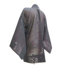 Load image into Gallery viewer, Haori Jacket Vintage(1950-1980) Black Magenta Sheer Botanical Silk #10907E5
