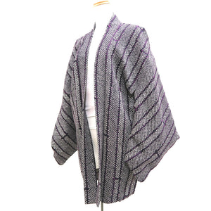 Haori Jacket Vintage(1950-1980) Black Purple Shibori Bamboo Silk #9900B3