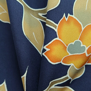 Haori Jacket Vintage(1950-1980) Dark Blue Camellia Silk #10144D3