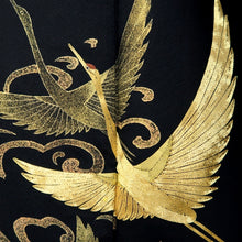 Load image into Gallery viewer, Tomesode Black Gold Embroidery Crane Birds Tall Silk #10394F5
