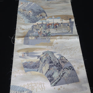BB10029AC Silk Obi Fabric Ukiyoe White 57.9x11.0in(147x28cm)