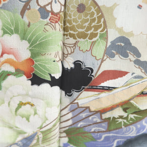 Tomesode Vintage(1920-1950) Black Crane Birds Hand painted Silk #10495B1