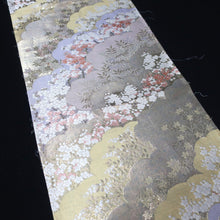 Load image into Gallery viewer, BB10059AD Silk Obi Fabric Cherry Blossom Gold Light Purple 51.6x11.0in(131x28cm)
