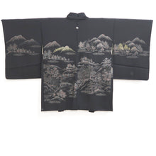 Load image into Gallery viewer, Haori Jacket Vintage(1950-1980) Black Gold Silver Landscape Silk #10986F4
