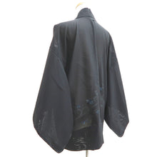 Load image into Gallery viewer, Haori Jacket Vintage(1950-1980) Black Blue Sheer Embroidery Silk #10917E5
