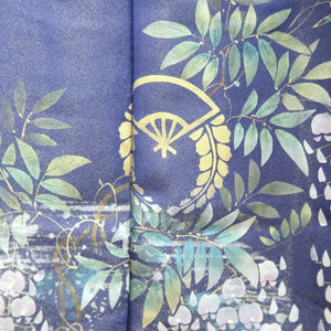 Kimono Blue Gold Hand painted Wisteria Kintoushi Silk #9927B4