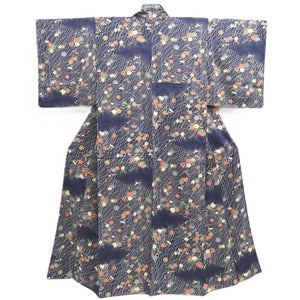 Kimono Dark Blue Chrysanthemum Maple Leaf Silk #10525B2