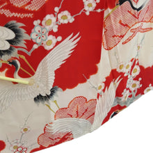 Load image into Gallery viewer, Juban Vintage(1920-1950) Red White Crane Birds Silk #10380F4
