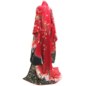 Furisode Red Black Gold Butterfly Tall Silk #9710J5