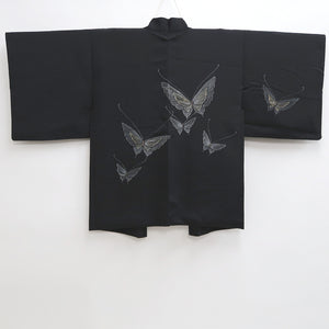 Haori Jacket Vintage(1950-1980) Black Butterfly Silk #9621H5
