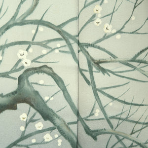 Kimono Light Gray Plum blossom Branch Silk #10535B3