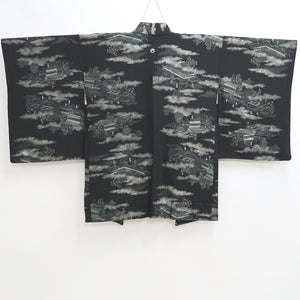 Haori Jacket Vintage(1950-1980) Black Silver Landscape Silk #9757A3