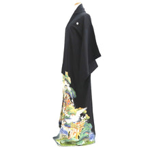 Load image into Gallery viewer, Tomesode Vintage(1920-1950) Black Hand painted Crane Birds Silk #10405A1
