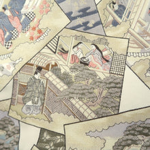 Load image into Gallery viewer, Fukuro Obi White Beige Gold Heian Period Aristocrats Princess Silk BB275V6

