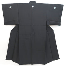 Load image into Gallery viewer, Men&#39;s Kimono Vintage(1950-1980) Black Montsuki Habutae Silk #9975C2
