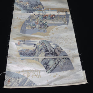 BB10029AC Silk Obi Fabric Ukiyoe White 57.9x11.0in(147x28cm)