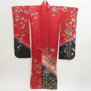 Furisode Red Black Gold Butterfly Tall Silk #9710J5