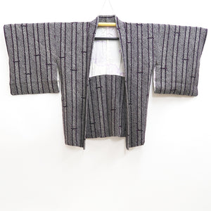 Haori Jacket Vintage(1950-1980) Black Purple Shibori Bamboo Silk #9900B3