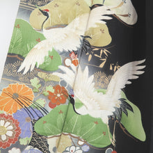 Load image into Gallery viewer, Tomesode Vintage(1920-1950) Black Crane Birds Hand painted Silk #10495B1
