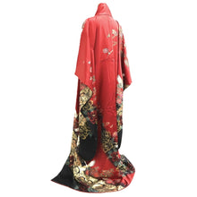 Load image into Gallery viewer, Furisode Red Gold Crane Birds Silk #11084A5
