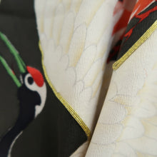Load image into Gallery viewer, Furisode Vintage(1920-1950) Black Crane Birds Silk #11107Z1

