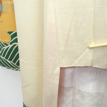 Load image into Gallery viewer, Furisode Vintage(1950-1980) Pale Yellow Butterfly Plum blossom Peony Silk #10565B4
