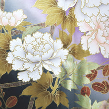 Load image into Gallery viewer, Furisode Purple Gold Black Peony Butterfly Sakura Silk #9699J4
