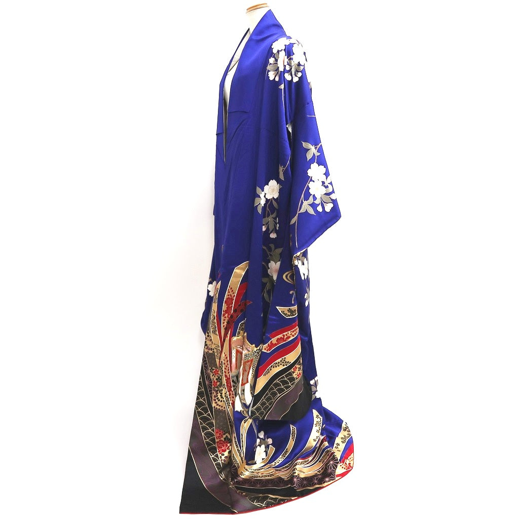 Furisode Blue Gold Sakura Tall Silk #9690J4