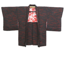 Load image into Gallery viewer, Haori Jacket Vintage(1950-1980) Black Red Wave Silk #11067A4
