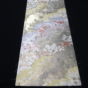 BB10059AD Silk Obi Fabric Cherry Blossom Gold Light Purple 51.6x11.0in(131x28cm)